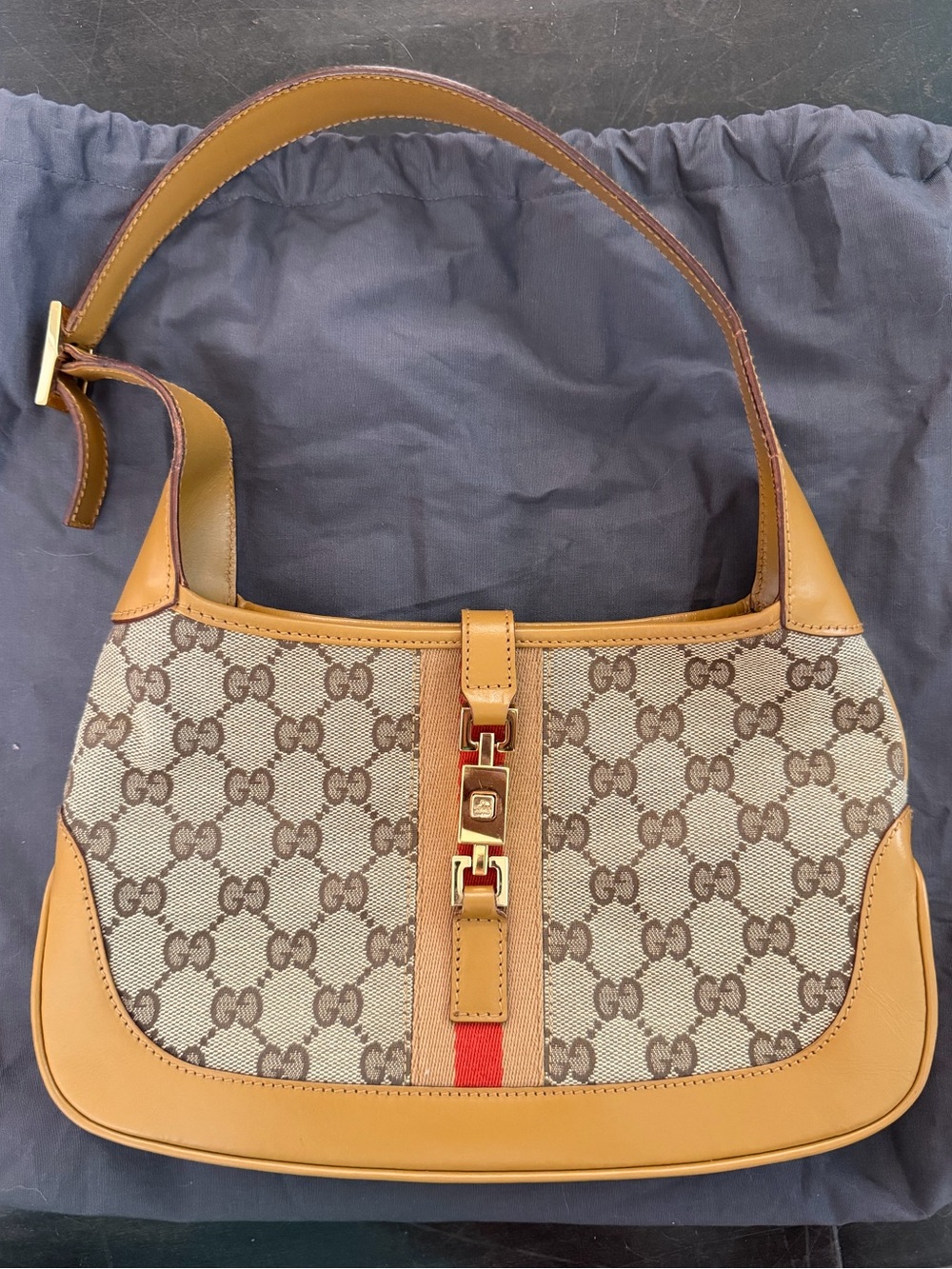 GUCCI Monogram Web Small Jackie O Hobo Brown